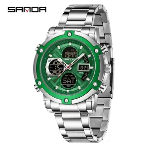 SANDA 6333 Men’s Business Watch Waterproof Stainless Steel Multi Functional Dual Display