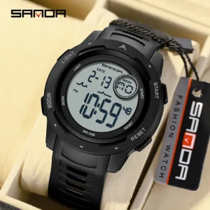 SANDA Men’s Digital Sports Watch Waterproof Adolescence Fashion Watch with ABS Round Case and Acrylic Dial Wristwatch