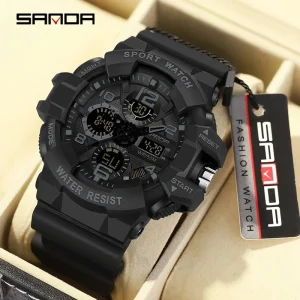 SANDA Outdoor Sport Watches 50M Waterproof Men’s Watch Dual Display Quartz Wristwatch for Male Relogio Masculino 3168