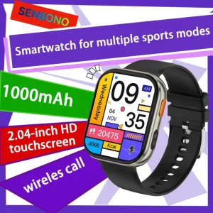 SENBONO JU109 Kids Smart Watch 2.04 inch TFT Display IP68 Waterproof Wireless Calling Fitness Tracker Heart Rate Health Monitor