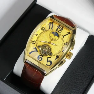 SEWOR New Luxury Manual Mechanical Men’s Tourbillon Tonneau Watch Crystal Dial Moon Phase Analog Leather Strap Alloy Relojes