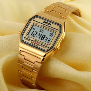 SKMEI 1123 Digital Watch Square Shape Dial Business Watches Men Alloy Case Stainless Steel Rose Gold Wristwatch