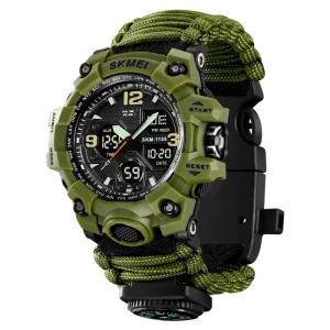 SKMEI 1155B Men’s Sport Running Wrist Watches Waterproof Quartz LED Movement Power Reserve Digital Compass Watch Umbrella Band
