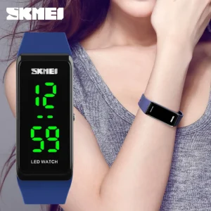 SKMEI 1265 Minimalist LED Watch Lightweight Rectangle Design PU Band Waterproof Casual Wristwatch