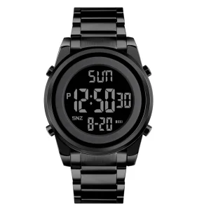 SKMEI 1611 Luxury Digital Watch 30m Waterproof Mens Stainless Steel Strap Wristwatch