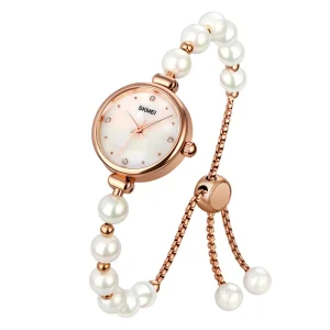 SKMEI 1983 Women’s Fashion Simple Floral Bracelet Watch Diamond Quartz Light Luxury Wrist Watches