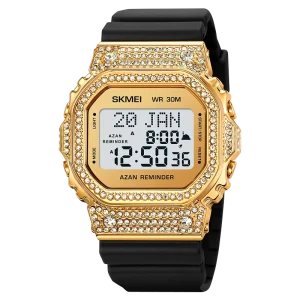 SKMEI 2052 Custom Factory Price Luxury Shiny Zircons Style Unisex Watch Azan Muslim Prayer Watch Digital Sport Men Watch
