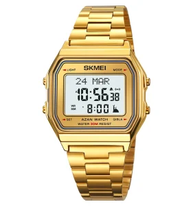 SKMEI 2194 Top 10 Brands Muslin Azan Men Digital Watch Latest Steel Strap Luminous Date Display Concise Casual Wristwatch