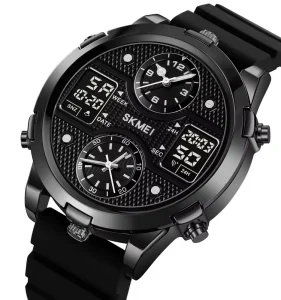 SKMEI 2212 4Time Date Week Display Watch Men Trend Design Digital Movt 12 24 Hour Clock Stainless Steel Silicone Strap Watches