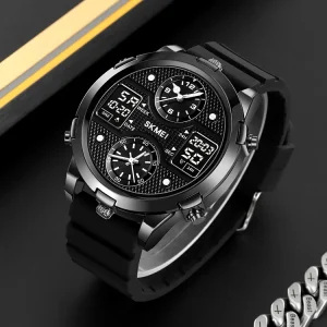 SKMEI 2212 Digital Movt 4Time Date Week Display Watch Men 12/24 Hour Clock Stainless Steel Silicone Strap Watches
