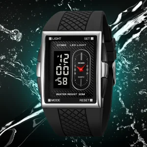 SKMEI 2213 Trending Male Digital Watch Creative TPU Band Double Display Multi Function Business Watch
