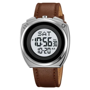 SKMEI 2241 Men’s Digital Sports Watch with Count Down Timer Leather Band LED Back Light Chrono Alarm Wristwatch