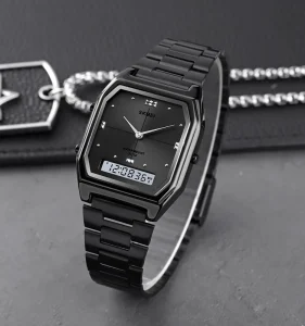 SKMEI 2258 Men’s Digital Watch Dual Time Square Dial Water Resistant Alarm Chronograph Stainless Steel Buckle
