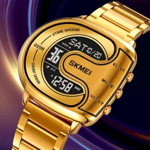 SKMEI 2298 Men’s Luxury Digital Watch Waterproof Irregular Shape Stainless Steel Band Luminous Alarm