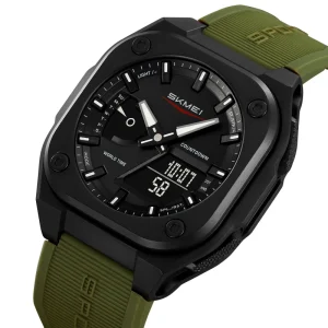 SKMEI 2328 Men’s Oval Case Camo Sport Analog Digital Watch Water Resistant 5BAR Army Green Outdoor