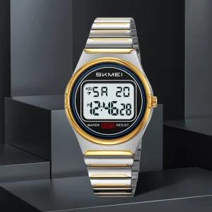 SKMEI 2385 Minimalist Sport Digital Watch Waterproof Stainless Steel Strap Small Dial Water Resistant with Alarm Feature