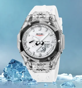 SKMEI 2411 Analog Digital Unisex Fashion Sport Watch 5BAR Waterproof Chronograph Silicone Band World Time