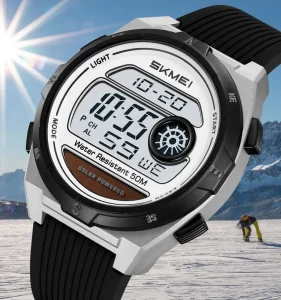 SKMEI 2436 Digital Men’s Sports Watch Solar Energy Chronograph Watch Solar Alarm ABS Silicone Resin Dial Gift