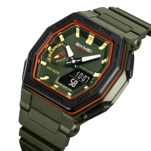 SKMEI 2438 Unisex Sports Watch 5ATM Waterproof Analog and Digital Display Square Case LED Backlight Resin Band