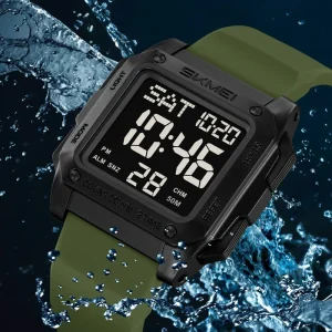 SKMEI 2454 Men’s Digital Sports Watch with Square Dial Waterproof Wrist Watch featuring LED Back Light Alarm Luminous