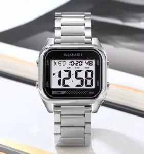 SKMEI 2478 Business Men’s Digital Watch Electronic Movement Stainless Steel Countdown Stopwatch Wristwatch