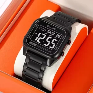 SKMEI 2478 Men’s Stainless Steel Sports Digital Watch Square LED Back Light Electronic Chronograph Alarm Stop Watch for Men Man
