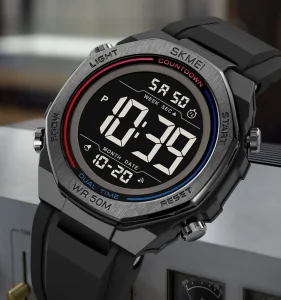 SKMEI 2513 Men’s Business Wristwatch Waterproof 2 Time Alarm Luminous Movement ABS Case Digital Silicone