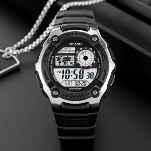 SKMEI 2517 Men’s Antique Sport Digital Watch with Luminous Dial TPU Band 5ATM Water Resistant Stop Watch Alarm Chinese Movement