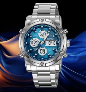 SKMEI #2556 Luxury Stainless Steel Band Alloy Case Analog Digital Watch Men LED Display 3BAR Water Resistant