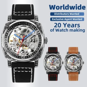 SKMEI 9271 Custom Logo Men Sport Mechanical Watch Leather Strap Glass Pointer Movement 22mm Waterproof Full Automatic Business