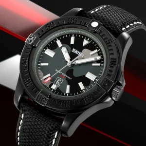 SKMEI 9339 Men’s Camouflage Quartz Watch Waterproof Genuine Leather Strap Military Style Custom Logo Fashion Wristwatch