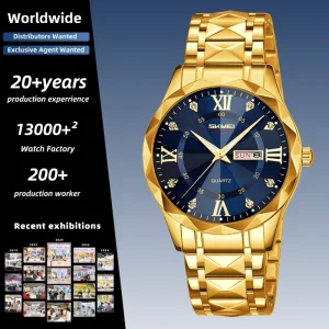 SKMEI 9369 9370 Three-hand Diamond Dial Business Luxury Couple’s Watch Gold And Silver Stainless Steel Wristwatch