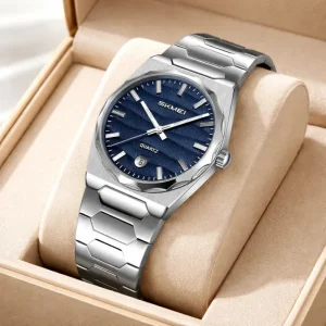 SKMEI 9382 Textured Dial Alloy Business Minimalist Silver Men’s Watch 3ATM Waterproof Stainless Steel Band Quartz Movement