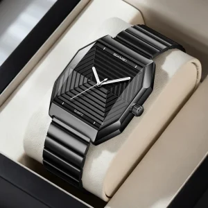 SKMEI 9393 Luxury Fashion Charm Antique Sport Men’s Quartz Analog Watch 36mm Square Case Stainless Steel Band 3BAR Water