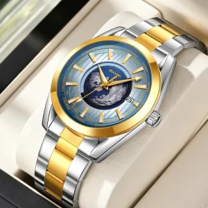 SKMEI 9399 Men Automatic Watch Earth World Map Dial Stainless Steel Bracelet 6 Colors Available Business Dress Watch