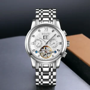 SKMEI M029 Men’s Stainless Steel Automatic Casual Watch Business Mechanical Movement Date Week Month Display Luxury Sport Style
