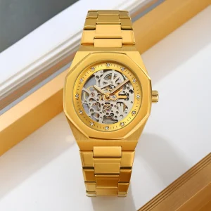 SKMEI M034 Skeleton Automatic Men Watch Stainless Steel Bracelet Luminous Hands Business Mechanical Wristwatches