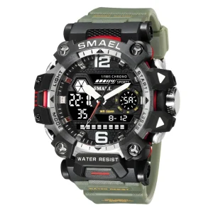 SMAEL Sport Outdoor Tactical Men’s Alloy Style Acrylic Band Luminous Waterproof Dual Display Quartz Electronic Watch