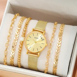 SOKI Small Love Women’s Mesh Strap Quartz Watch with Bracelet Set