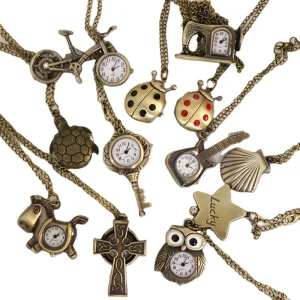 SP011 Antique Style Quartz Pocket Watch Zinc Alloy Case Women’s Sweater Chain Necklace Pendant