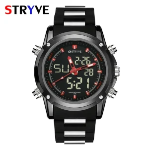 STRYVE Men Sports Watches Waterproof Big Dial Quartz Digital Watch Luxury LED Waterproof Men’s Wristwatches