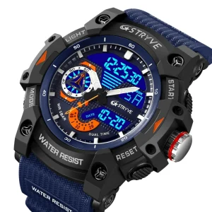 STRYVE Men Watches Waterproof Watch Sports Digital WristWatch Dual Time Display Analog Quartz Led Alarm Clock Montre