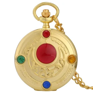 Sakura Moon Princess Themed Anime Gold Pocket Watch With Chain Magical Girl Warriors Necklace Pendant Jewelry for Cosplay Gifts