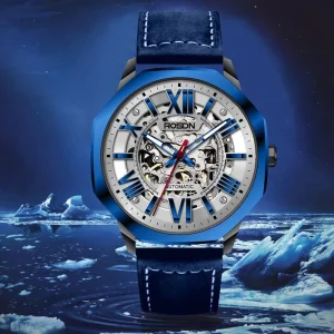 Sample Available Fashion Watch Customized Logo Mechanical Mechanical Watch 5 ATM Leather Mechanic Watches Skeleton