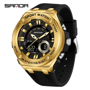 Sanda 3190 Mens Wrist Quartz Analog Digital LED Display Men Waterproof Sports Luminous Back Light Watch