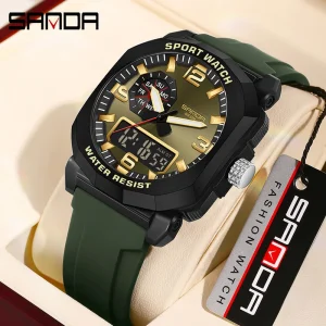 Sanda 3370 Multi functional Fashion Men’s Casual Electronic Watches Outdoor Sports Luminous Waterproof Trendy Digital Wristwatch