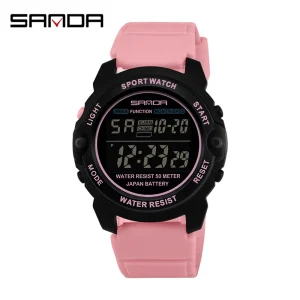 Sanda Men Sports Watch Luminous Digital Quartz Waterproof Outdoor Rubber Strap Student Wristwatch