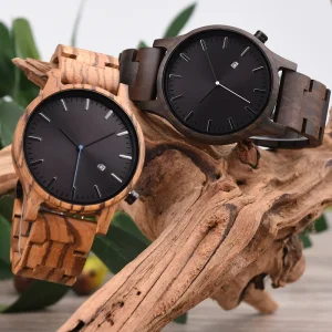 Sandalwood Watches for Men, Wooden Wristwatch, Date Display, Quartz, Custom Name Logo