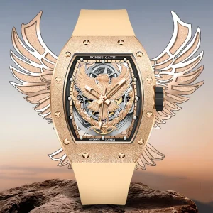 Sapphire Crystal Automatic Mechanical Wristwatch for Men 42x51mm Rubber Band 3ATM Waterproof Analog