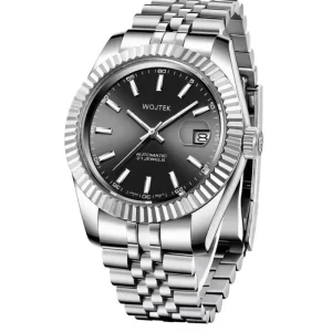 Sapphire Crystal Automatic Watch for Men Fashion White Gold Luxury Mechanical Watch